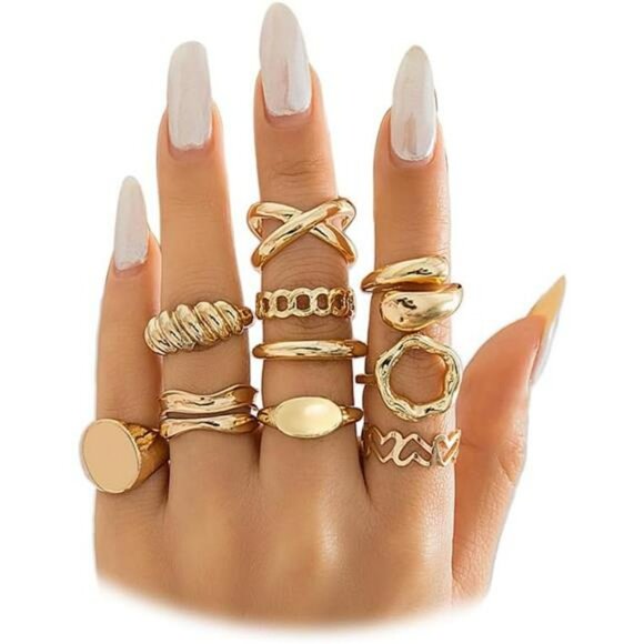 Gold silver knuckle rings set stackable adjustable open midi dainty finger rings - Picture 1 of 7